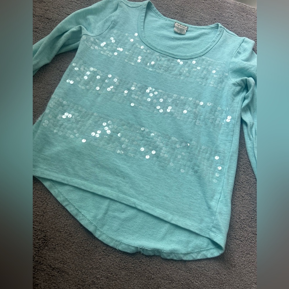 Eyeshadow Teal Sequin Sweatshirt | Size S | Sparkly Y2K Cozy Pullover - Picture 4 of 9